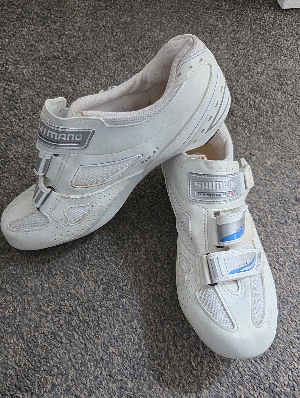 Shimano Women's White Cycling Shoes with Blue Accent